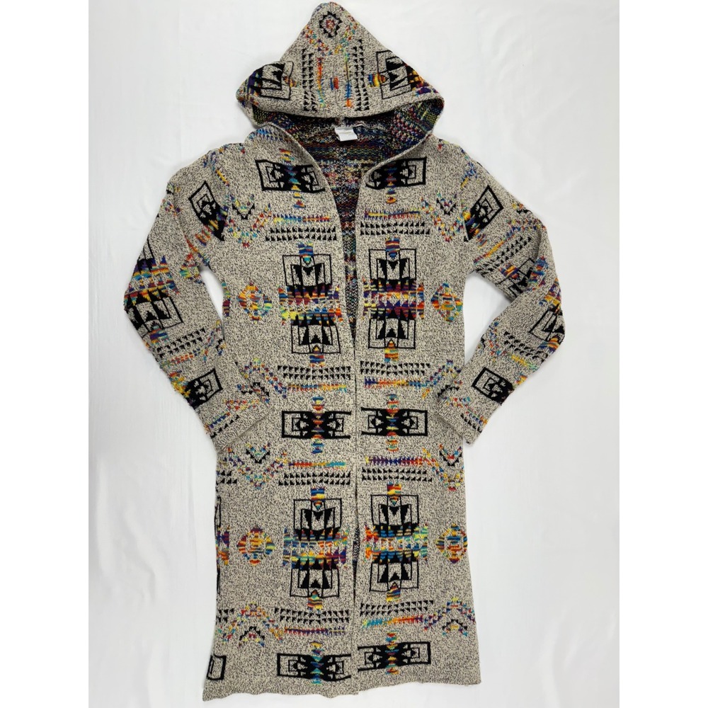 Northern Angel Aztec Tribal Cardigan Sweater Womens Small Boho Western Knit Hood